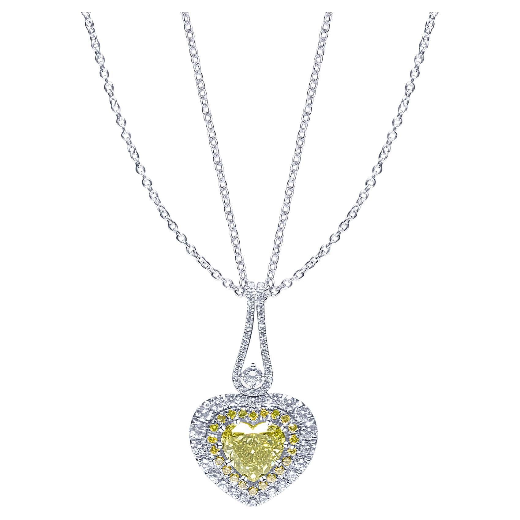 "Radiant Love: The Captivating Yellow Diamond Heart Pendant Necklace" For Sale