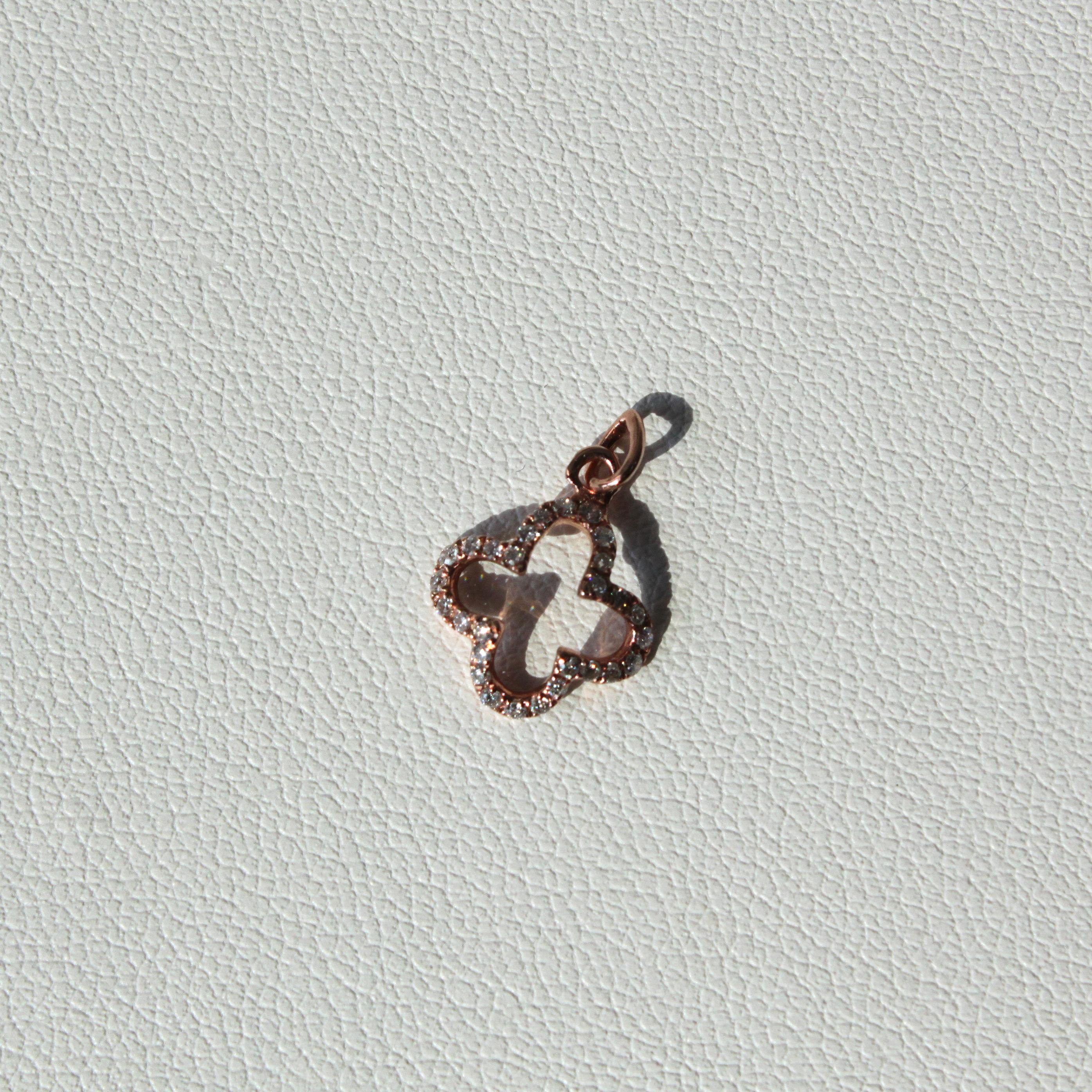 Radiant Lucky Charm: Rose Gold Clover Pendant/Charm Adorned with Diamonds For Sale 1