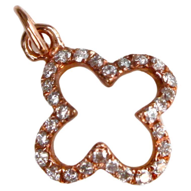 Radiant Lucky Charm: Rose Gold Clover Pendant/Charm Adorned with Diamonds For Sale