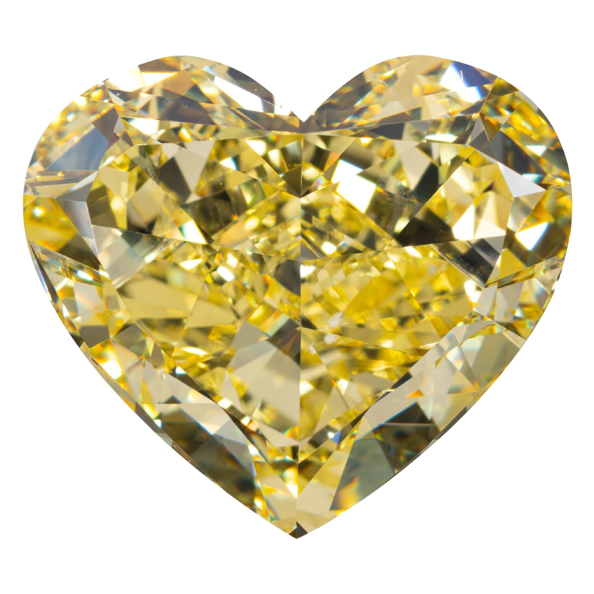 Radiant Masterpiece Bague à diamant taille cœur 15 carats Fancy Intense Yellow en vente
