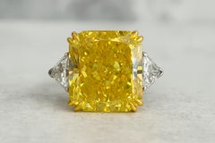 Radiant Masterpiece 5 carat Fancy Intense Yellow Radiant Cut Diamond Ring