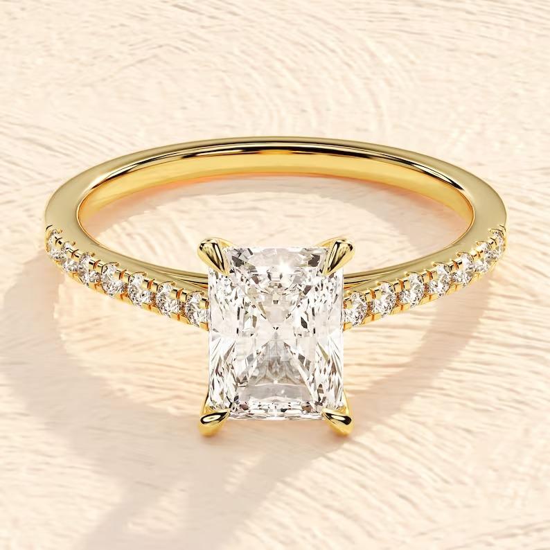 Art Deco 1.5ct Radiant Moissanite Engagement Ring 925 Sterling Silver Ring Gift for Her.