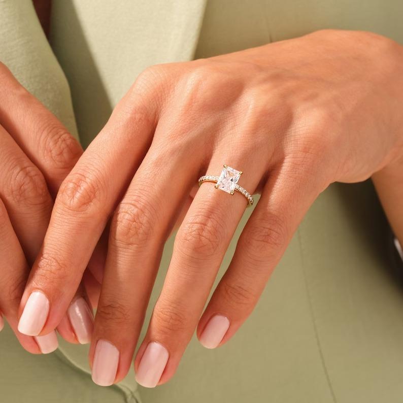 1.5ct Radiant Moissanite Engagement Ring 925 Sterling Silver Ring Gift for Her. 1