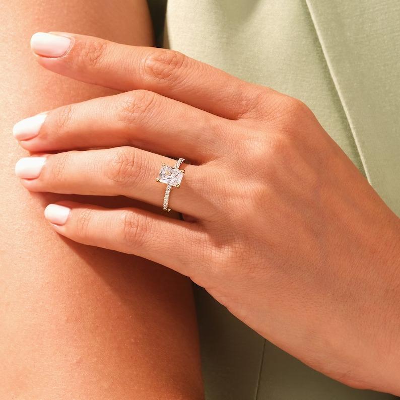 1.5ct Radiant Moissanite Engagement Ring 925 Sterling Silver Ring Gift for Her. 2