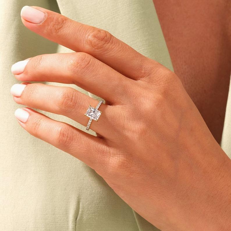 1.5ct Radiant Moissanite Engagement Ring 925 Sterling Silver Ring Gift for Her. 4
