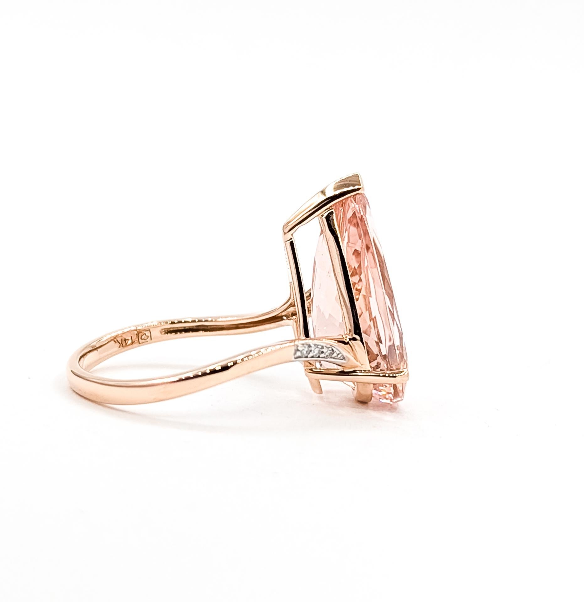 Anillo de Morganita Radiante y Diamantes de 14k en venta 6