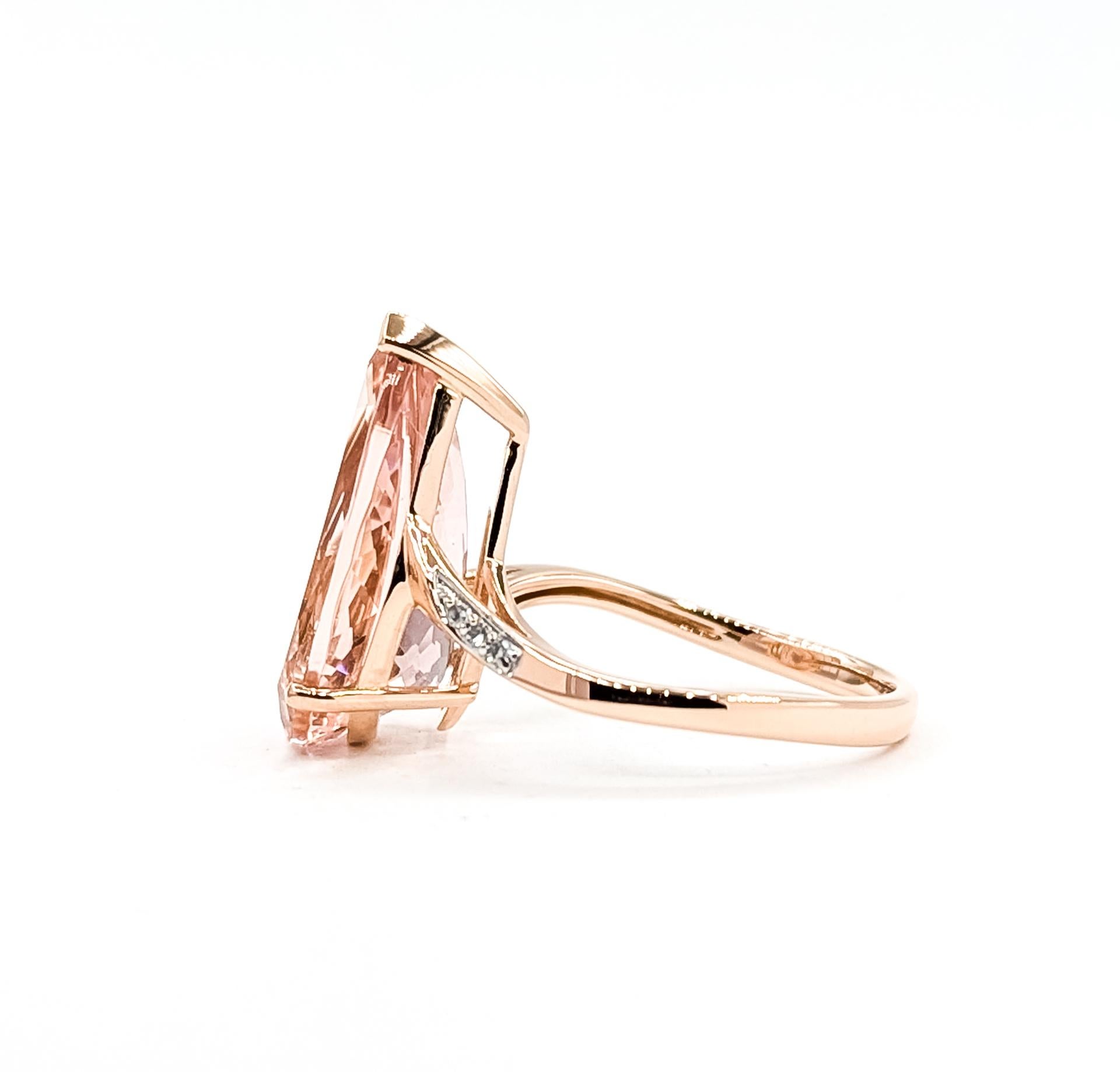Anillo de Morganita Radiante y Diamantes de 14k en venta 2