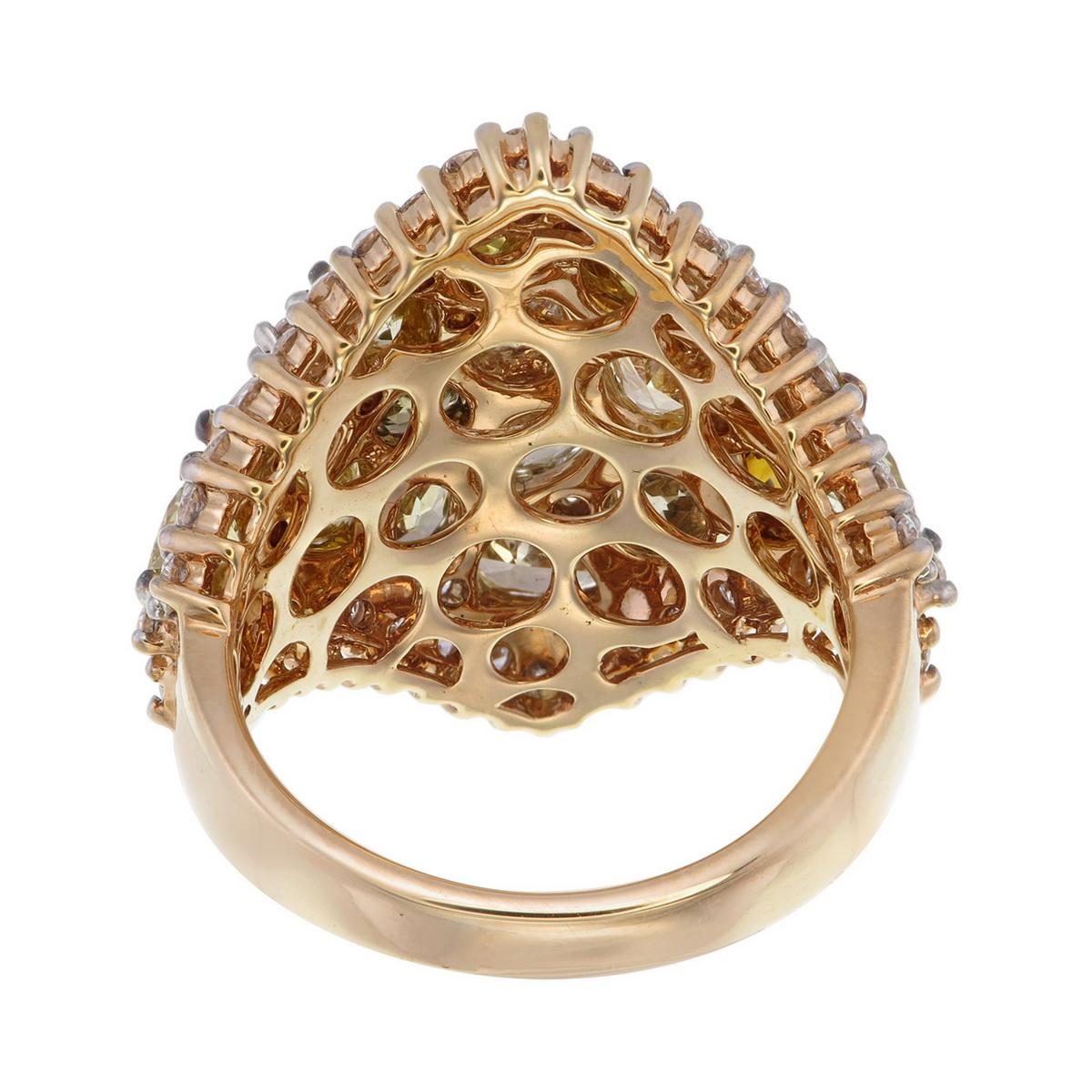 Taglio a rosa Anello con diamante a mosaico radiante in oro rosa 18 carati in vendita