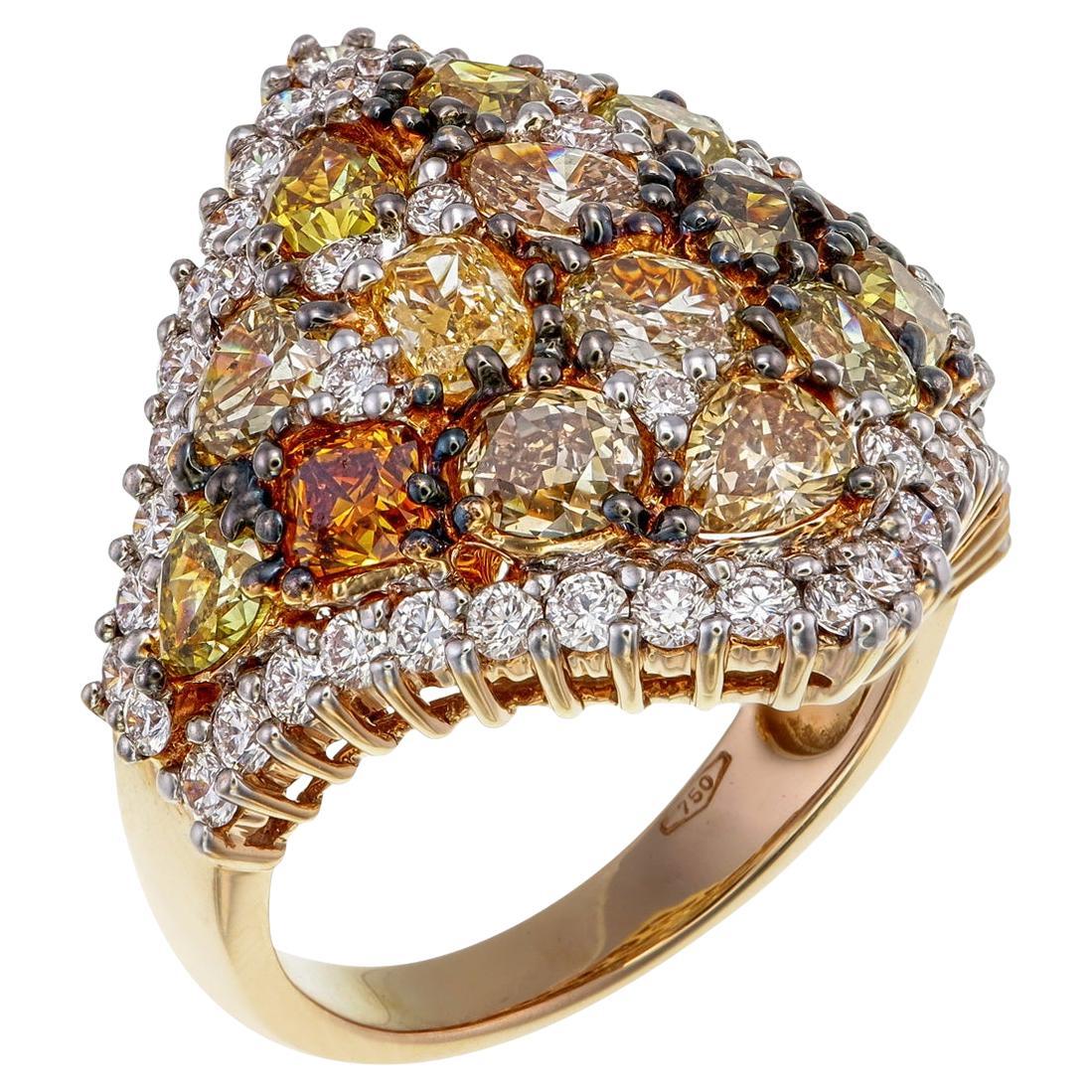 Bague en or rose 18 carats avec mosaïque de diamants rayonnante