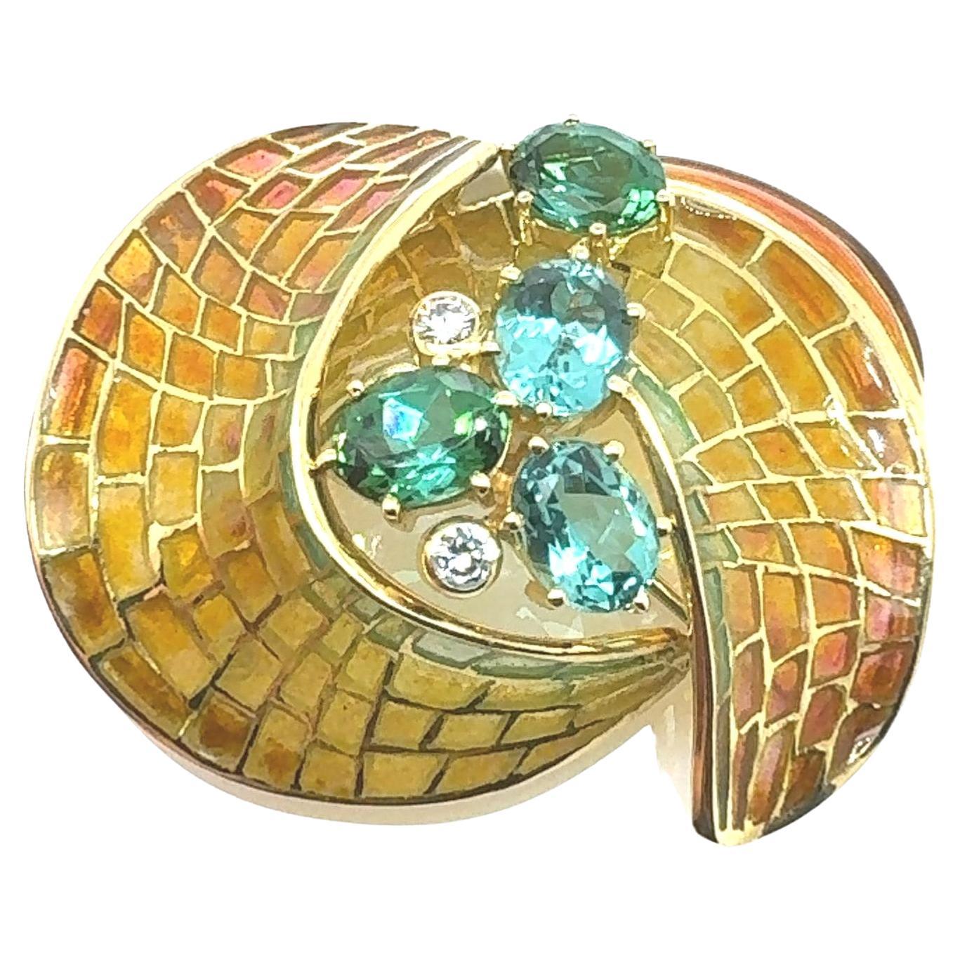 Radiant Mosaic Tourmaline Brooch