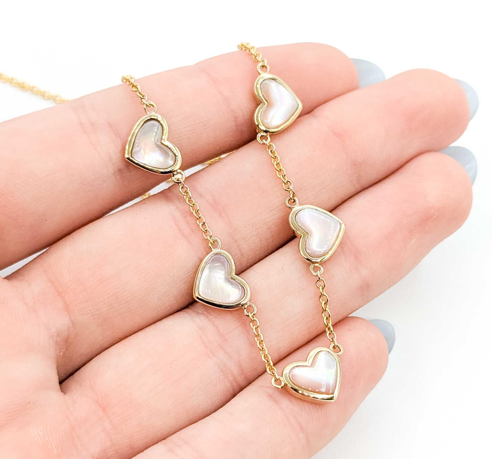 Heart Cut Radiant Mother of Pearl Heart Necklace in 14k For Sale