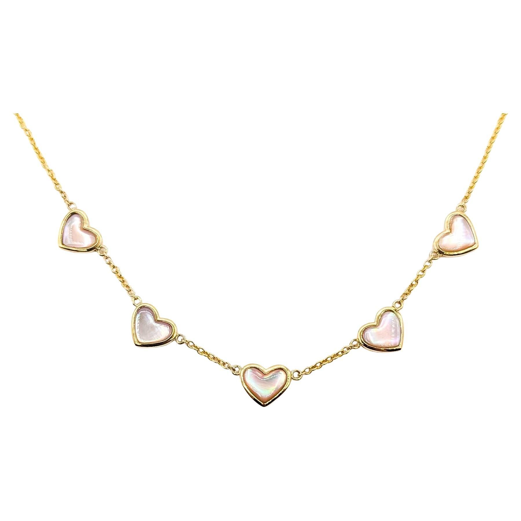 Radiant Mother of Pearl Heart Necklace in 14k For Sale