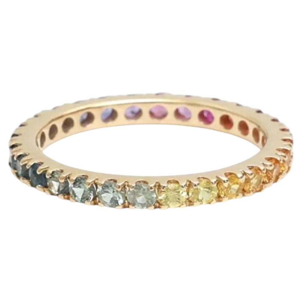 1.81ct Multi-Color Sapphire Eternity Band 14K Yellow Gold Ring