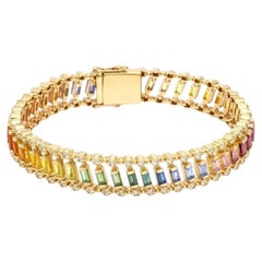 Radiant Multicolor Sapphire & Diamond 14K Yellow Gold Tennis Bracelet