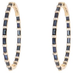 5.41ct Blue Sapphire & 0.42ct Diamond 14K Yellow Gold Hoop Earrings