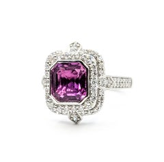 Radiant No-Heat Pink Sapphire & Diamond Ring in Platinum- GIA 1236838061