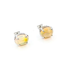 Radiant Opal Stud Earrings in 14 white gold