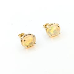 Radiant Opal Stud Earrings in 14k yellow gold