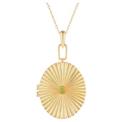 Collier pendentif en or jaune 14 carats (ou 18 carats sur demande) Radiant Oval Locket Green Opal (Opale verte)