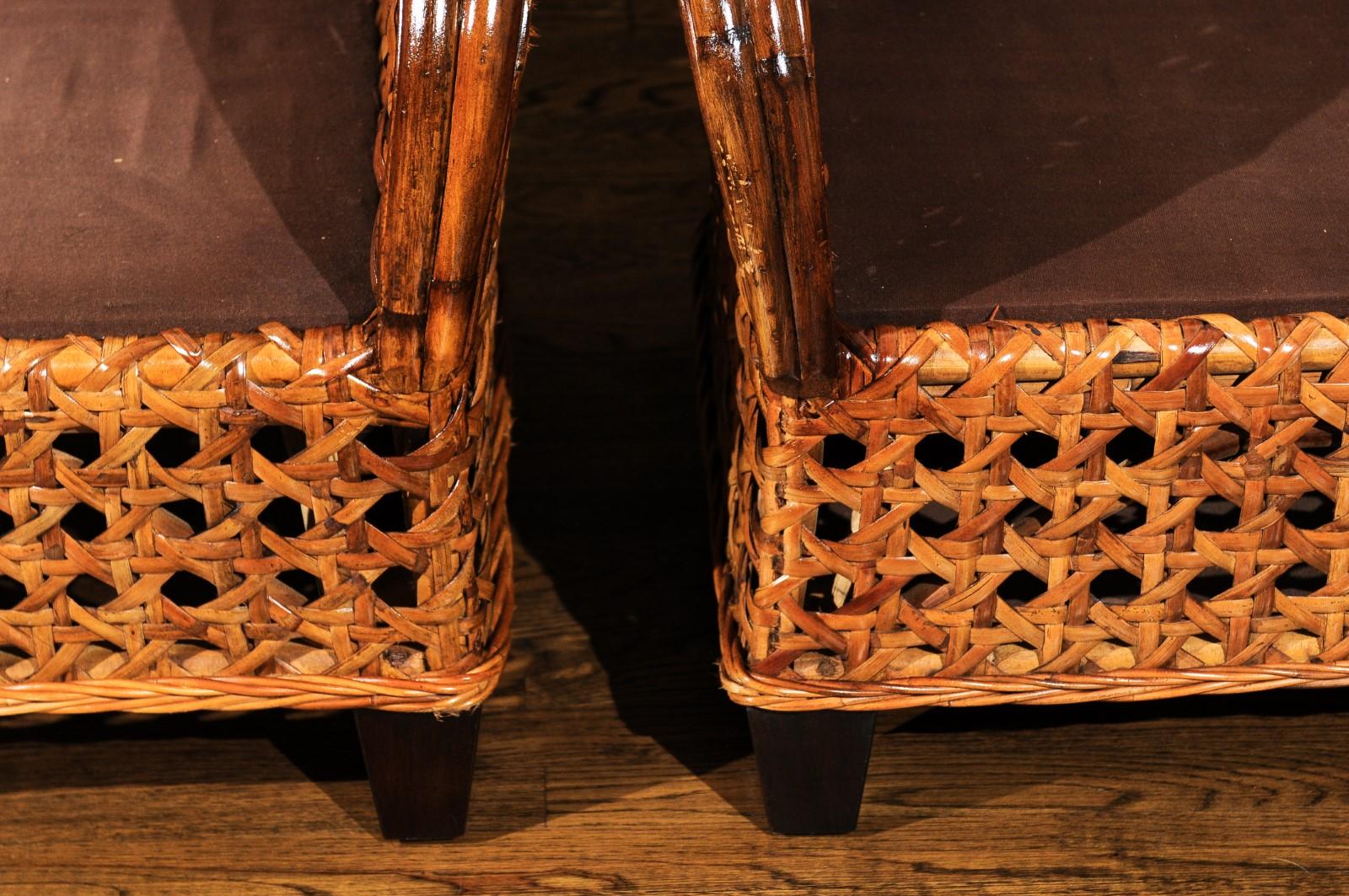 Radiant Pair of Art Deco Revival Club Chairs in Magnificent French Cane For Sale 10