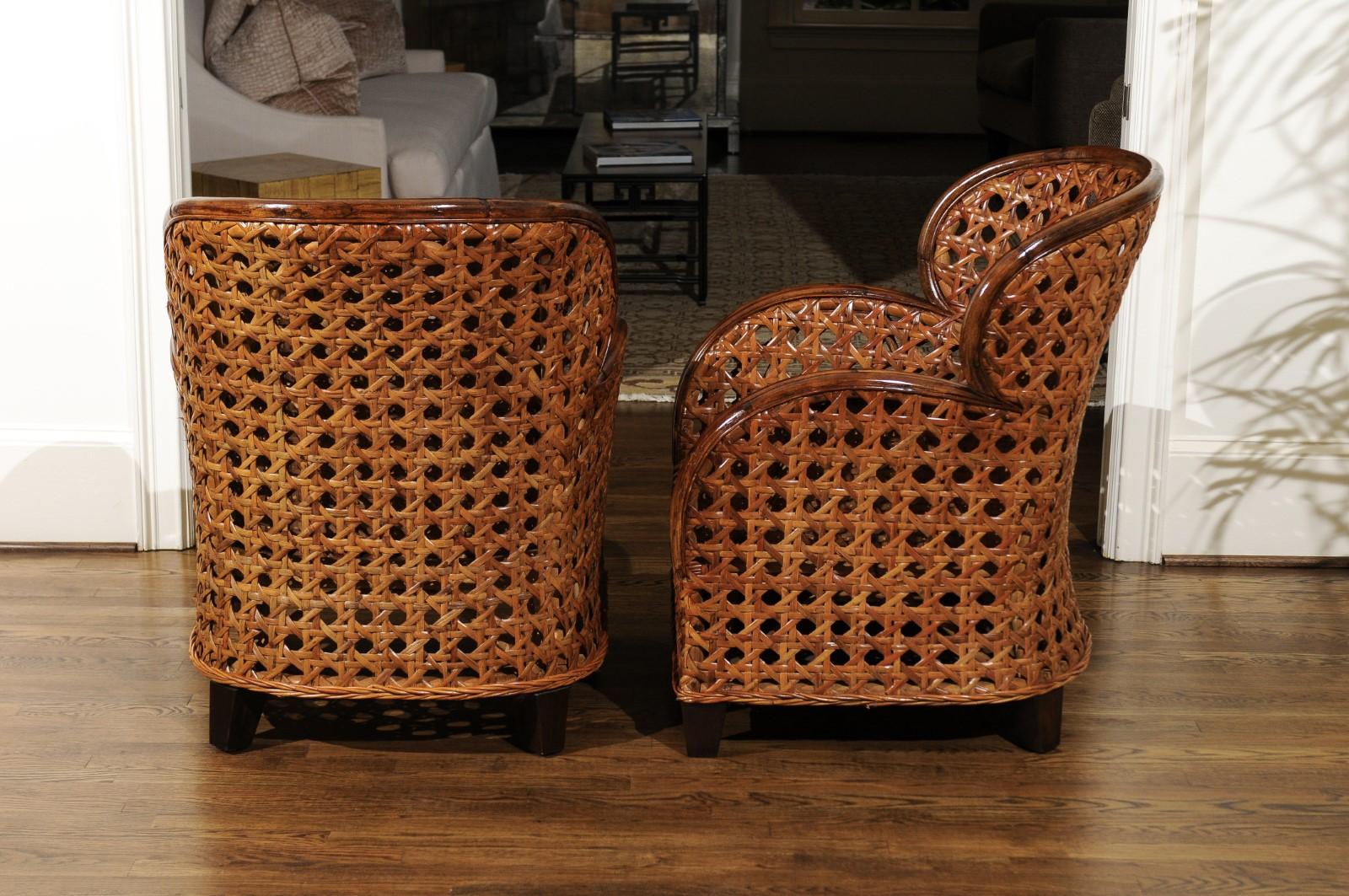 Radiant Pair of Art Deco Revival Club Chairs in Magnificent French Cane For Sale 2