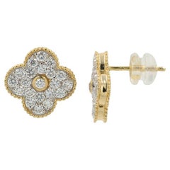 Radiant Pave 14K (or 18k upon request) Gold Diamond Flower Stud Earrings