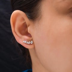 Radiant Pear Cut SI/HI Diamond Dainty Ear Climber Earrings Gift 18k White Gold