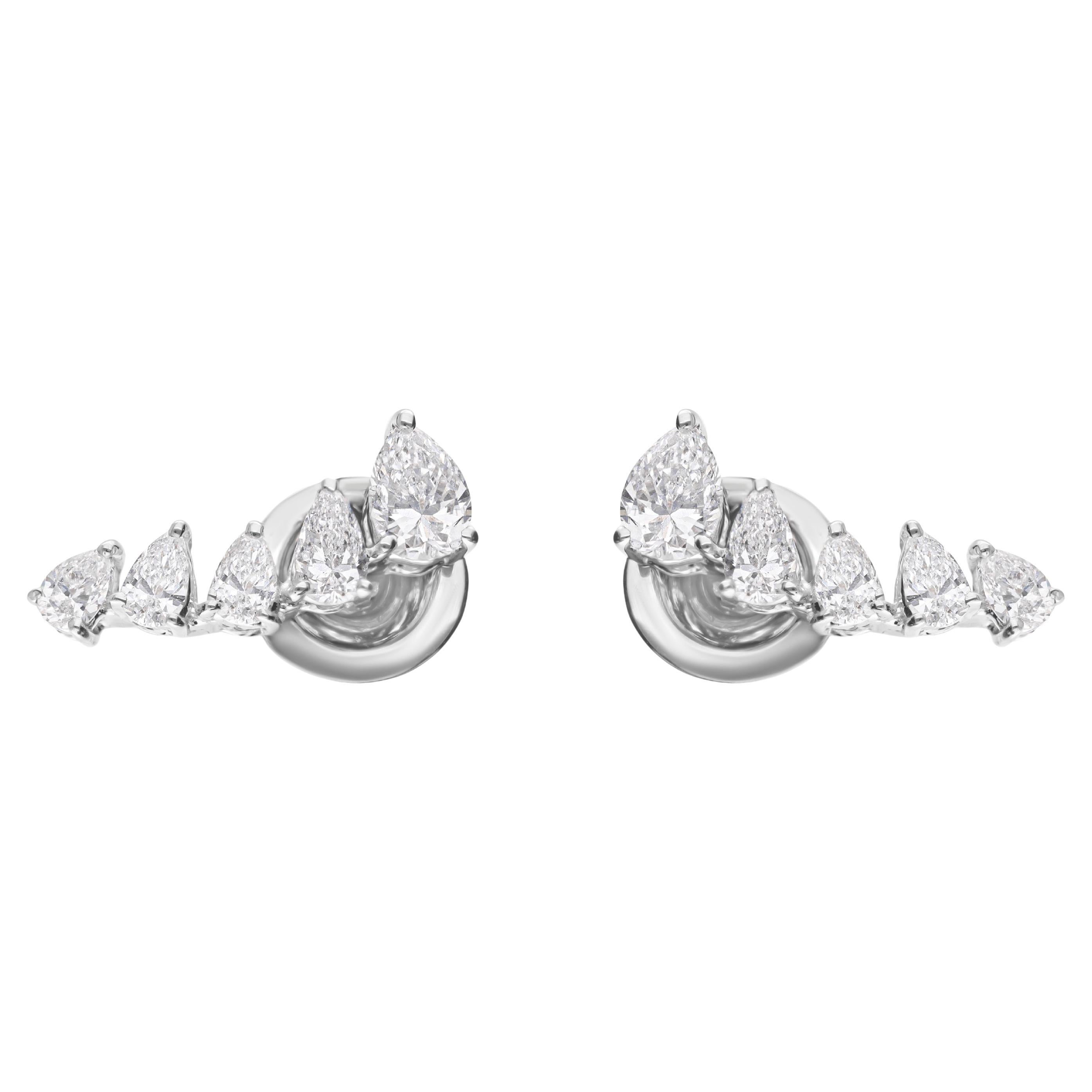 Radiant Birne Schliff SI/HI Diamant Ohr Climber Ohrringe 18k Solid White Gold