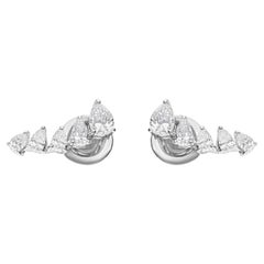 Radiant Birne Schliff SI/HI Diamant Ohr Climber Ohrringe 18k Solid White Gold