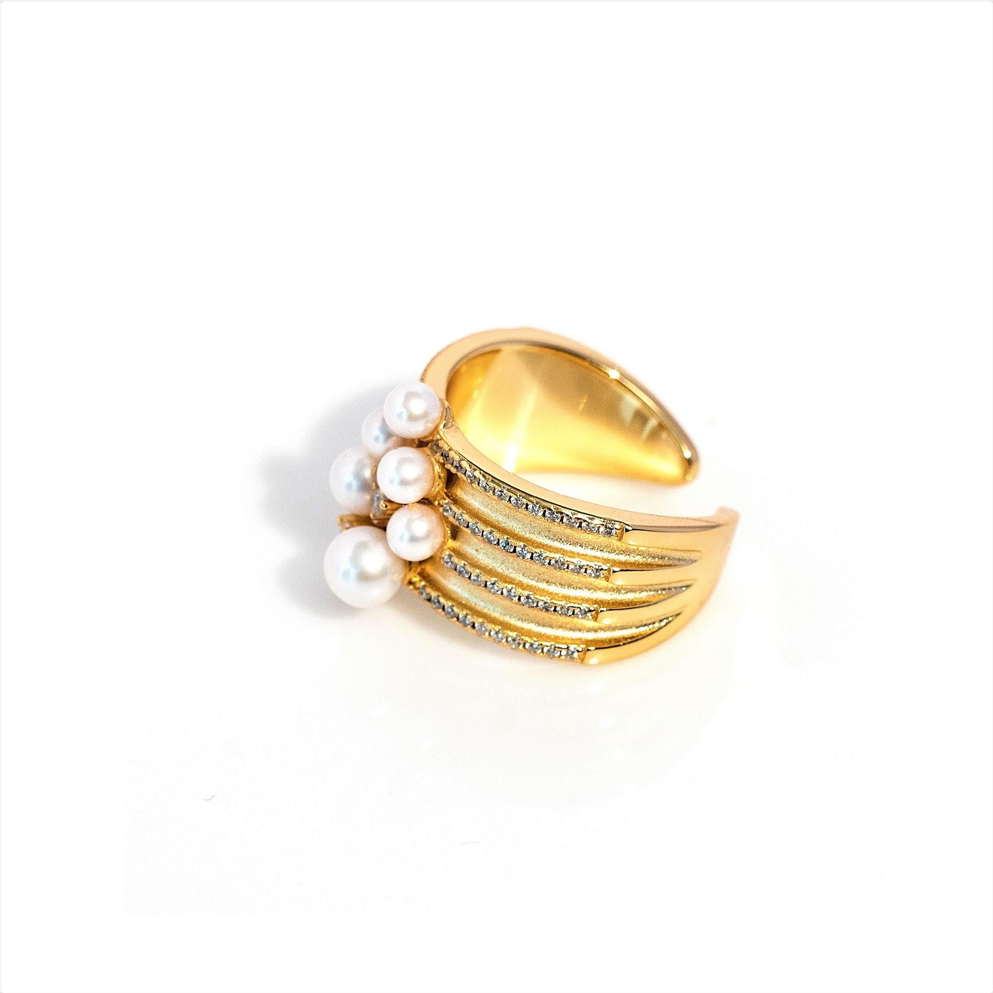 Artisan Radiant Pearl Cascade Ring For Sale