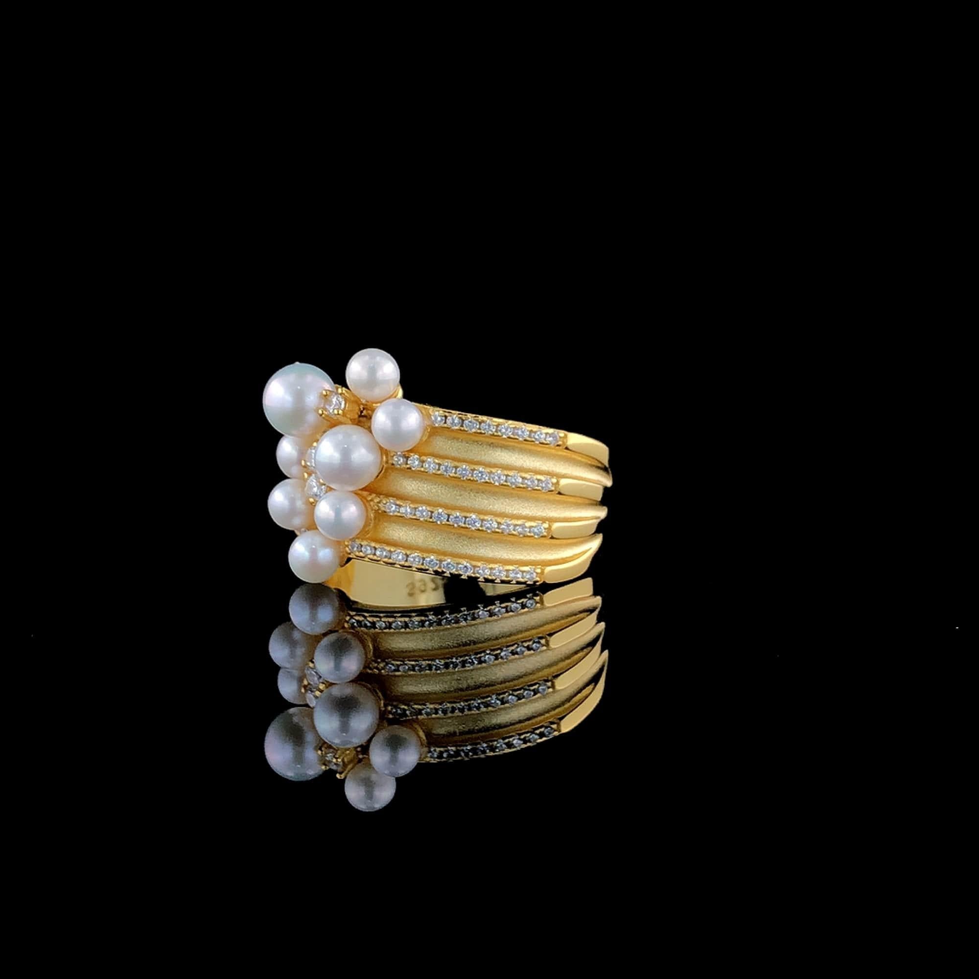Radiant Pearl Cascade Ring For Sale 2