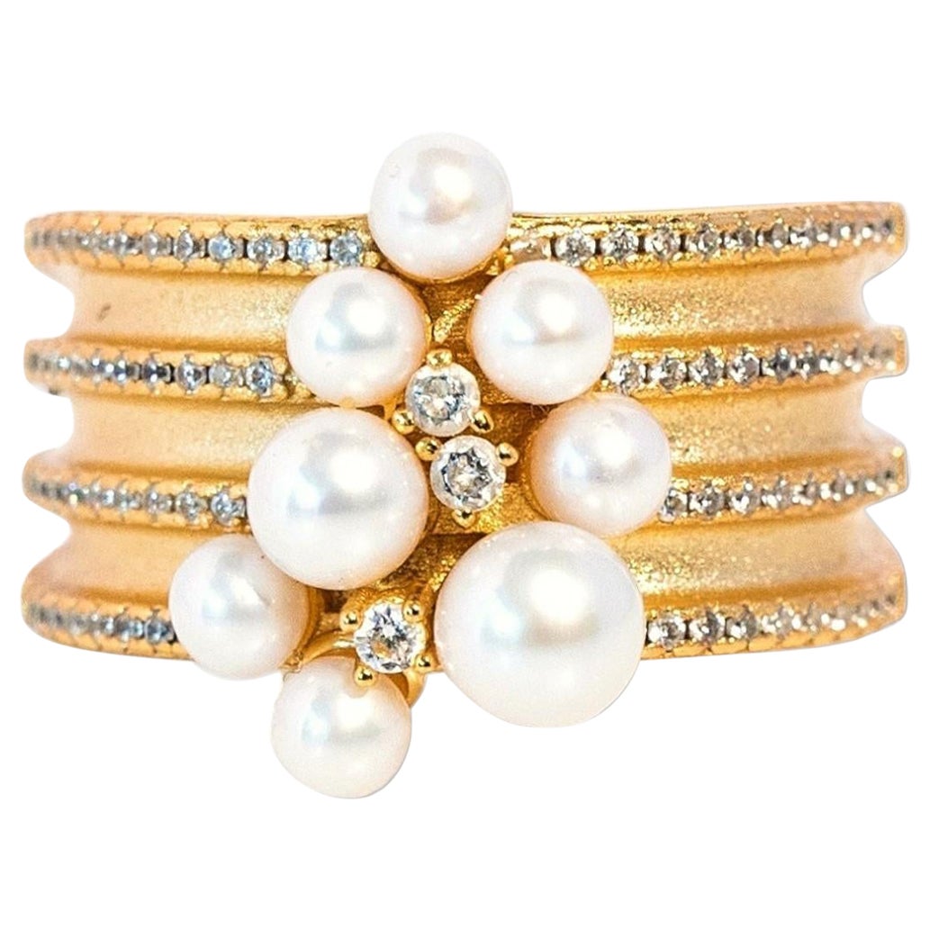 Radiant Pearl Cascade Ring For Sale