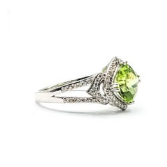 Radiant Peridot & Diamond Ring in 10k White Gold
