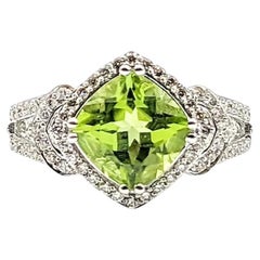 Radiant Peridot & Diamond Ring in 10k White Gold