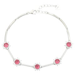 925 Silver Radiant Pink Color Zircon Helo Chain Bracelet for Grandma Gift