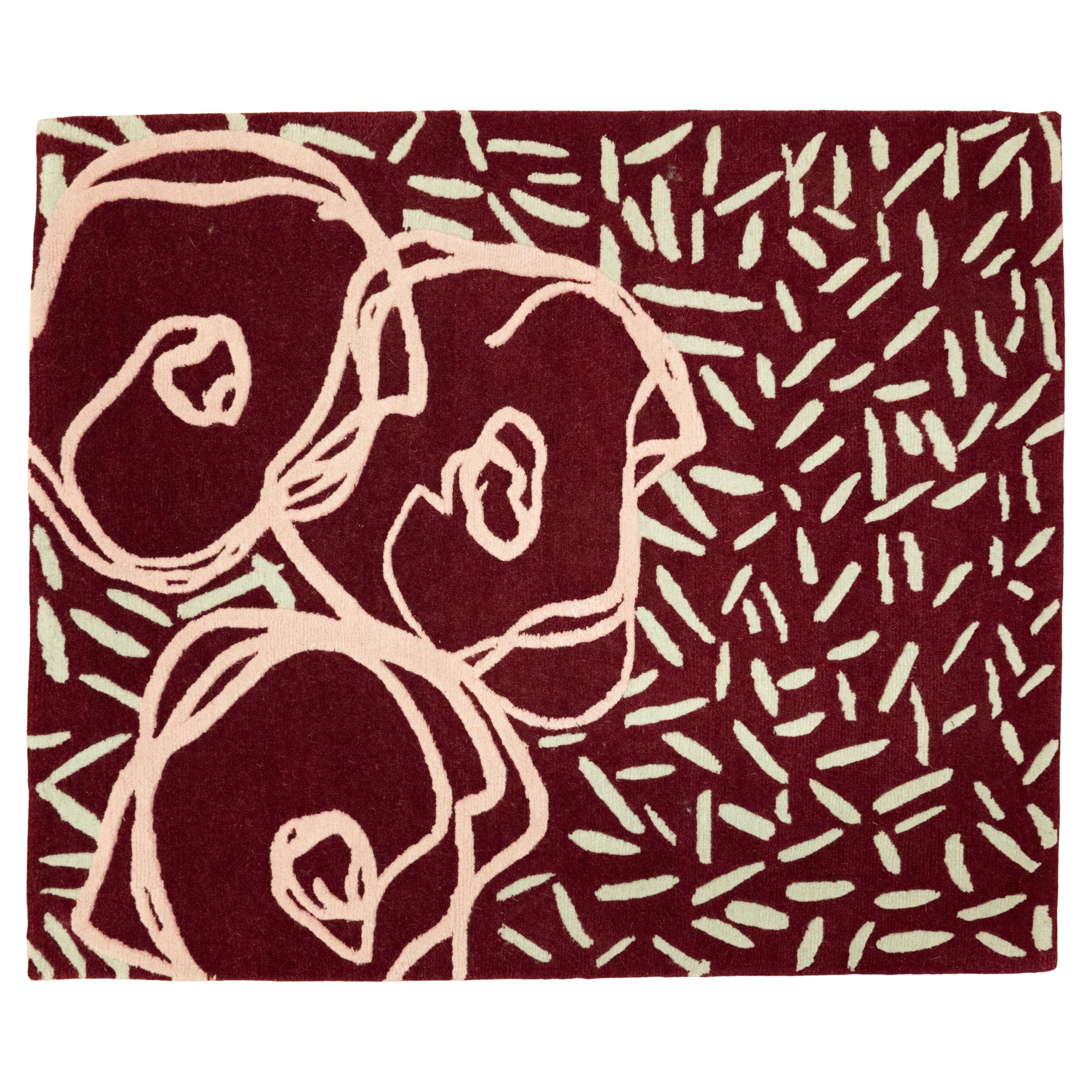 Strahlend roter handgefertigter Nepalteppich mit Blumen (natürliche umweltfreundliche Wolle) im Angebot