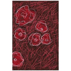 Radiant Red on Black Hand Knotted Floral Nepalese Rug (natural wool)