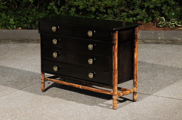 Radiant Restored Cerused Oak and Rattan Commode by McGuire, circa 1970 For Sale 4