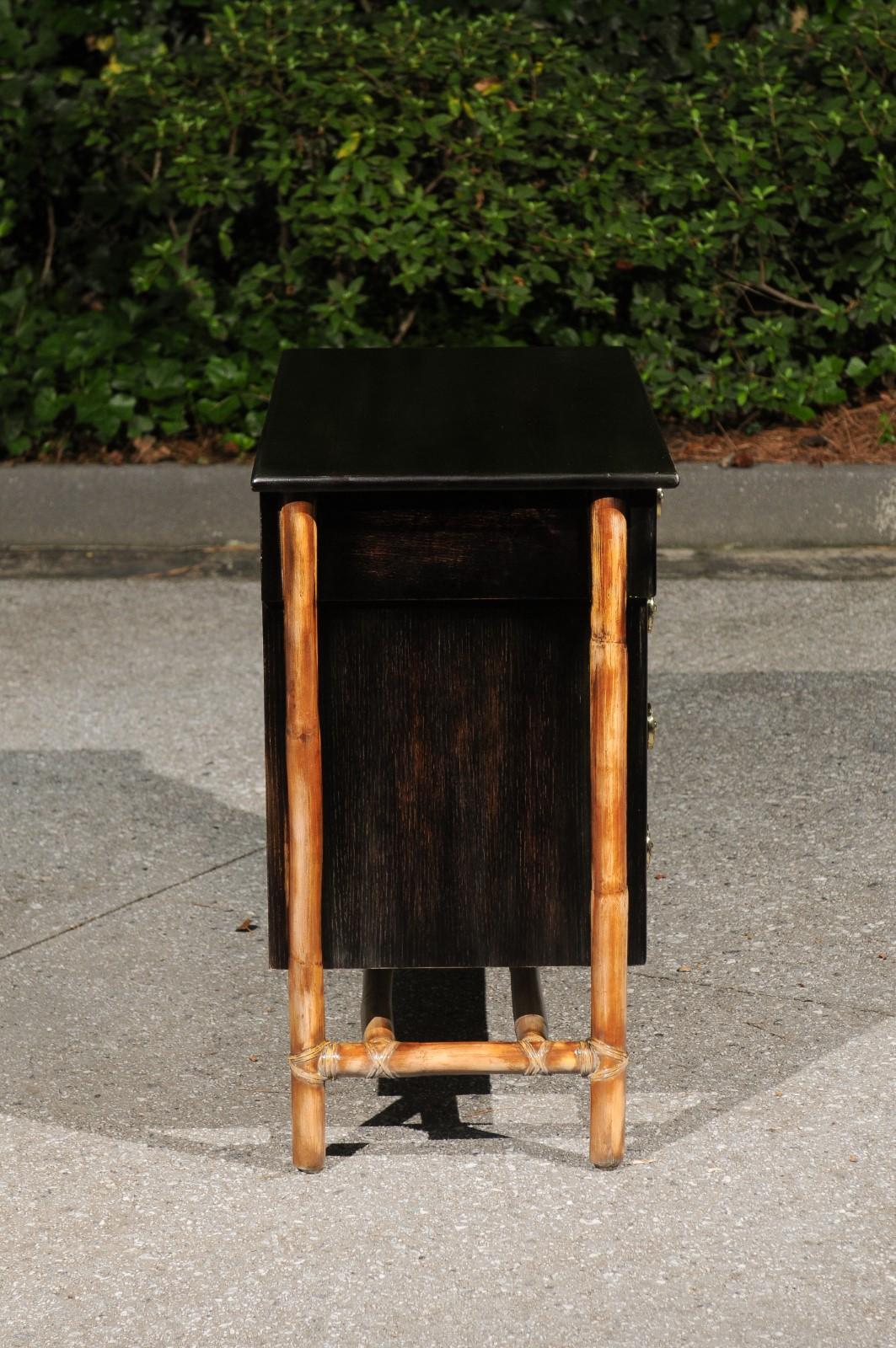 Late 20th Century Radiant Restored Cerused Oak and Rattan Commode by McGuire, circa 1970 For Sale