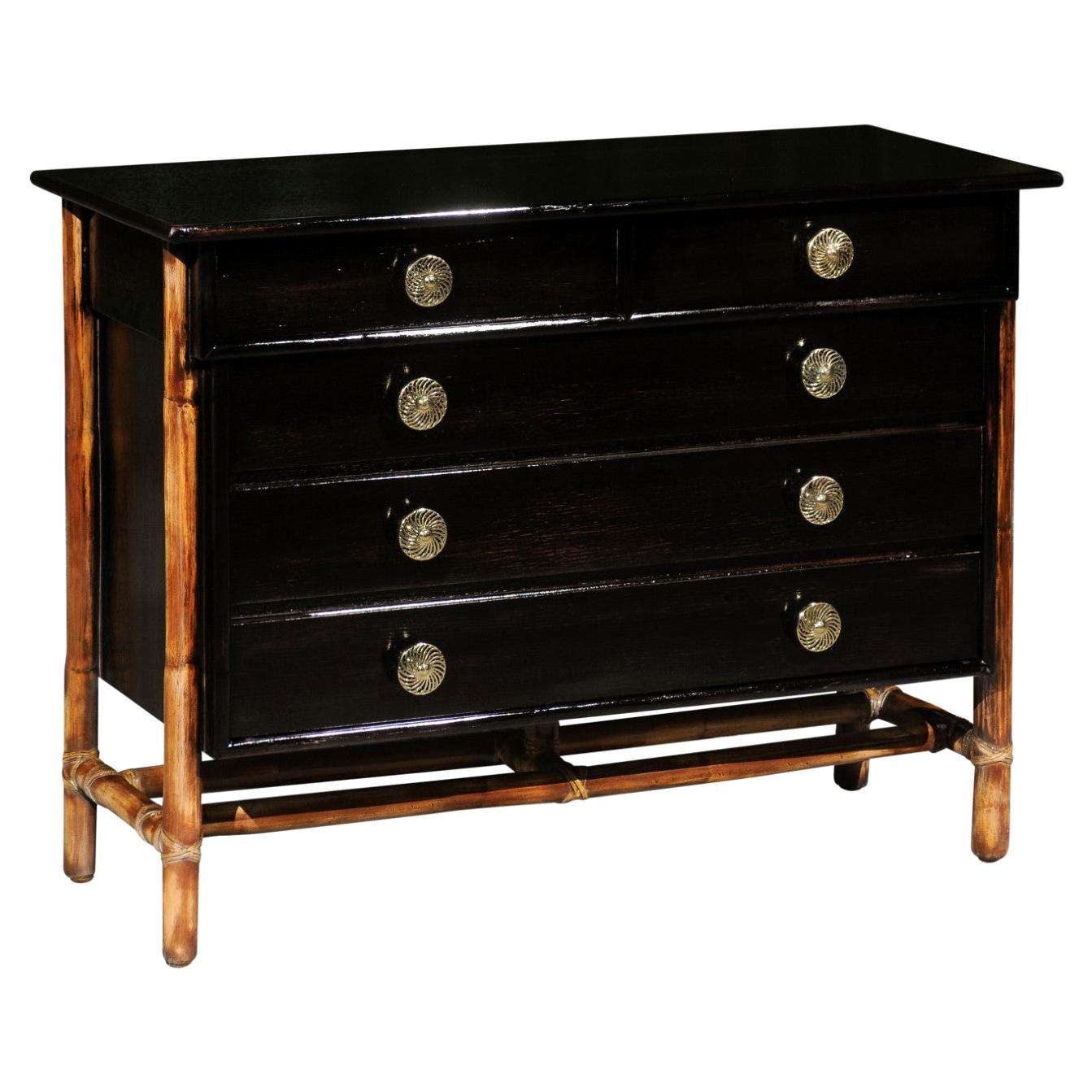 Radiant Restored Cerused Oak and Rattan Commode by McGuire, circa 1970