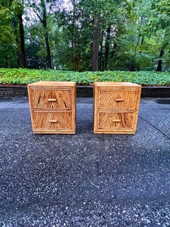 Radiant Restored Pair of Bamboo and Mahogany Cube Small Chests, circa 1970