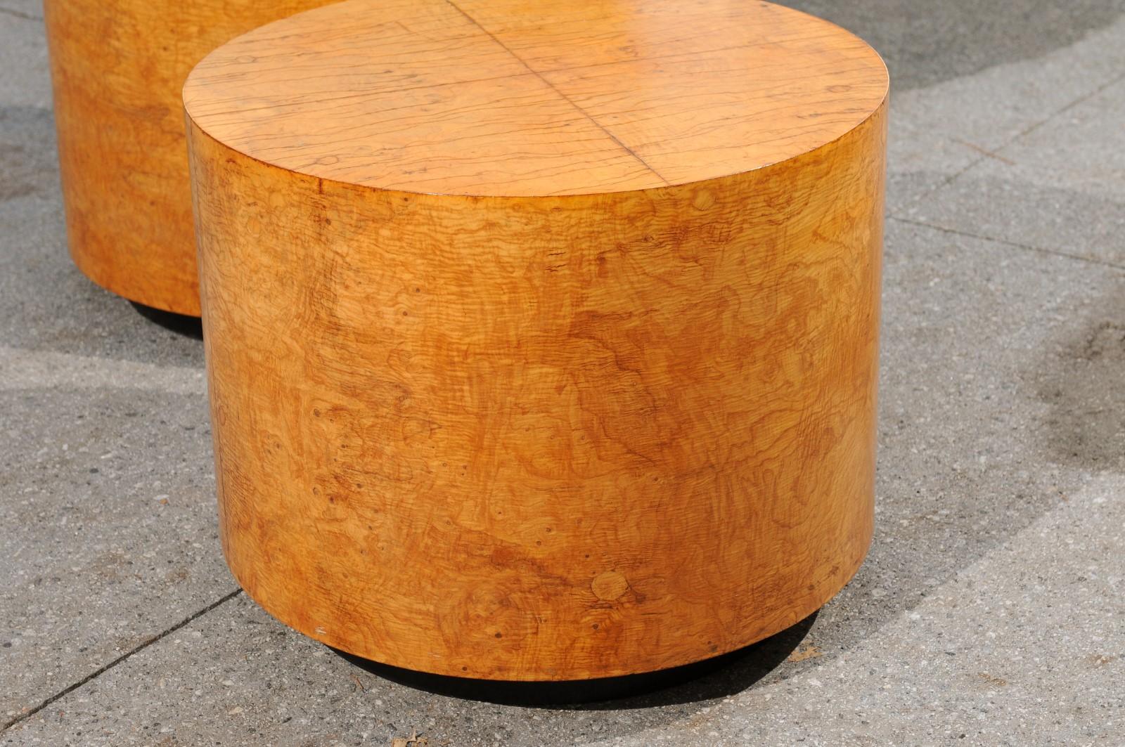 Radiant Restored Pair of Large Scale Olivewood Cylinder Tables, circa 1975 For Sale 7