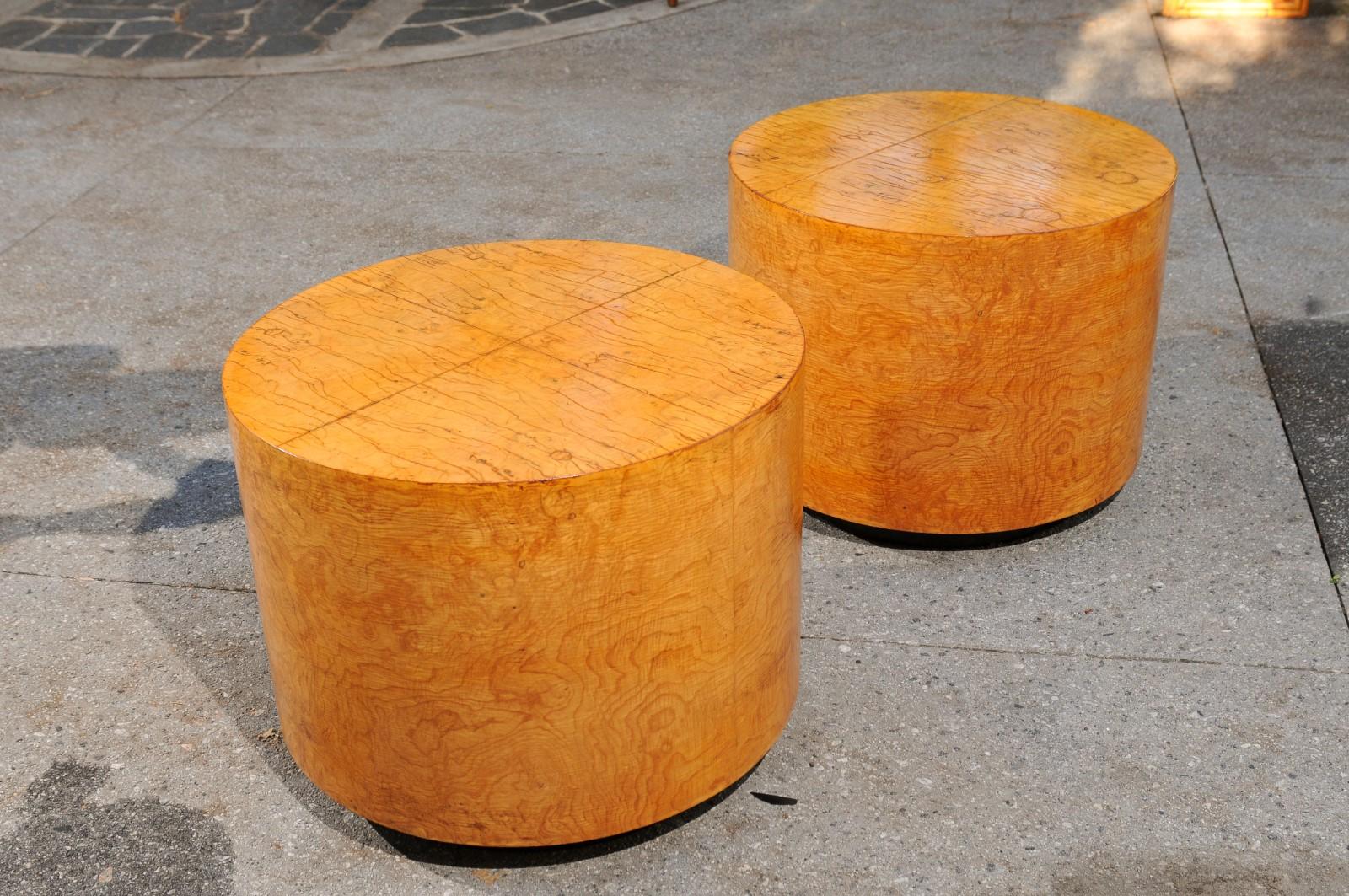 Radiant Restored Pair of Large Scale Olivewood Cylinder Tables, circa 1975 For Sale 8