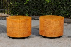Radiant Restored Pair of Large Scale Olivewood Cylinder Tables, circa 1975