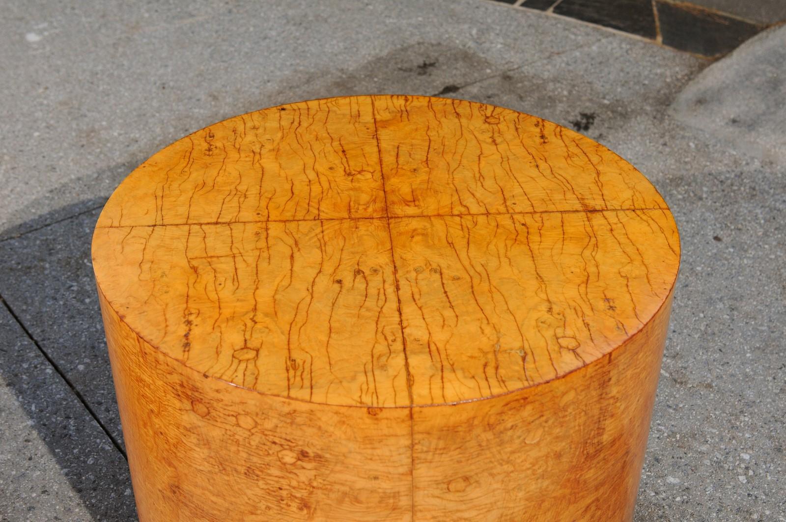 Late 20th Century Radiant Restored Pair of Large Scale Olivewood Cylinder Tables, circa 1975 For Sale