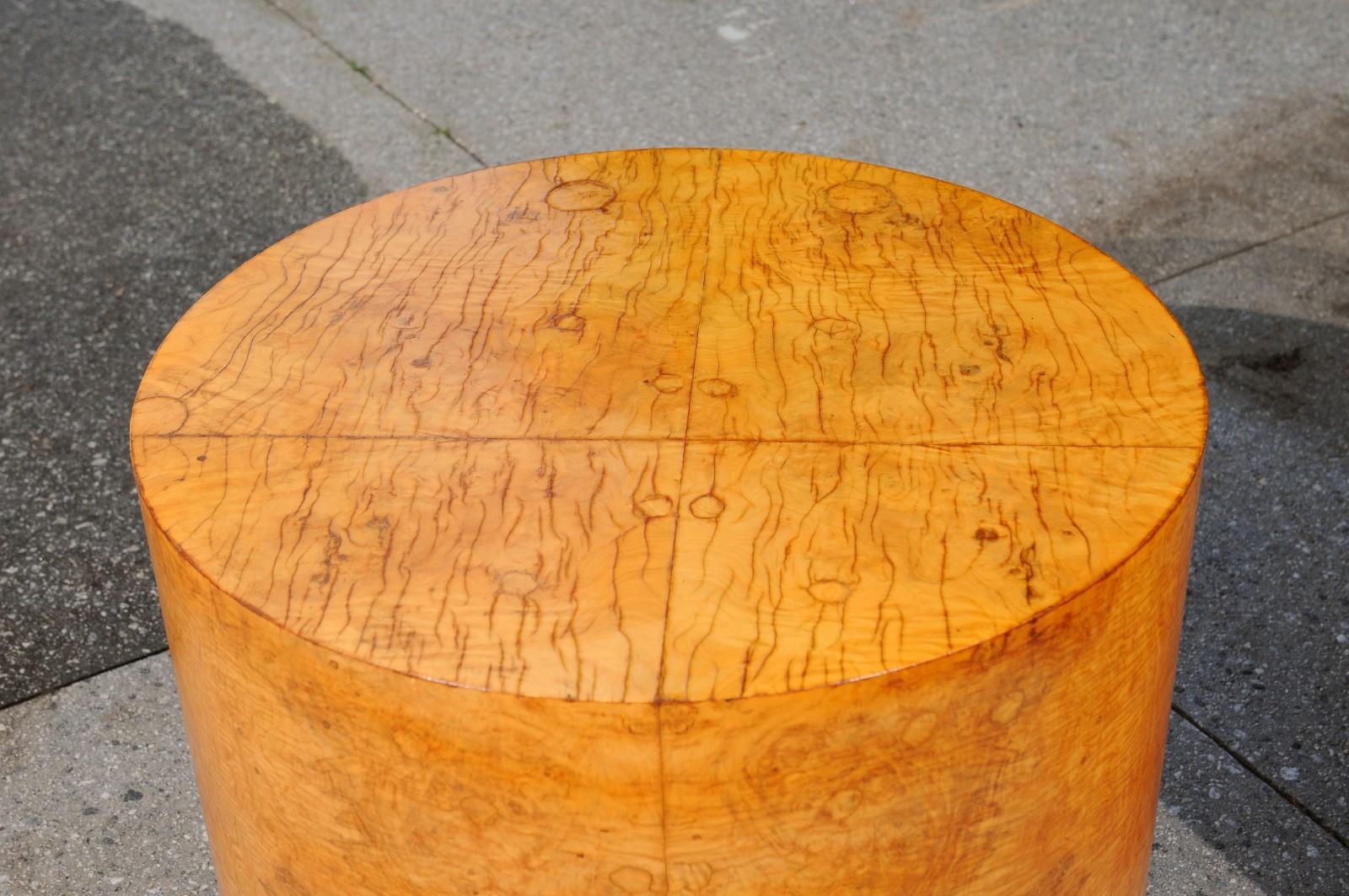 Hardwood Radiant Restored Pair of Large Scale Olivewood Cylinder Tables, circa 1975 For Sale