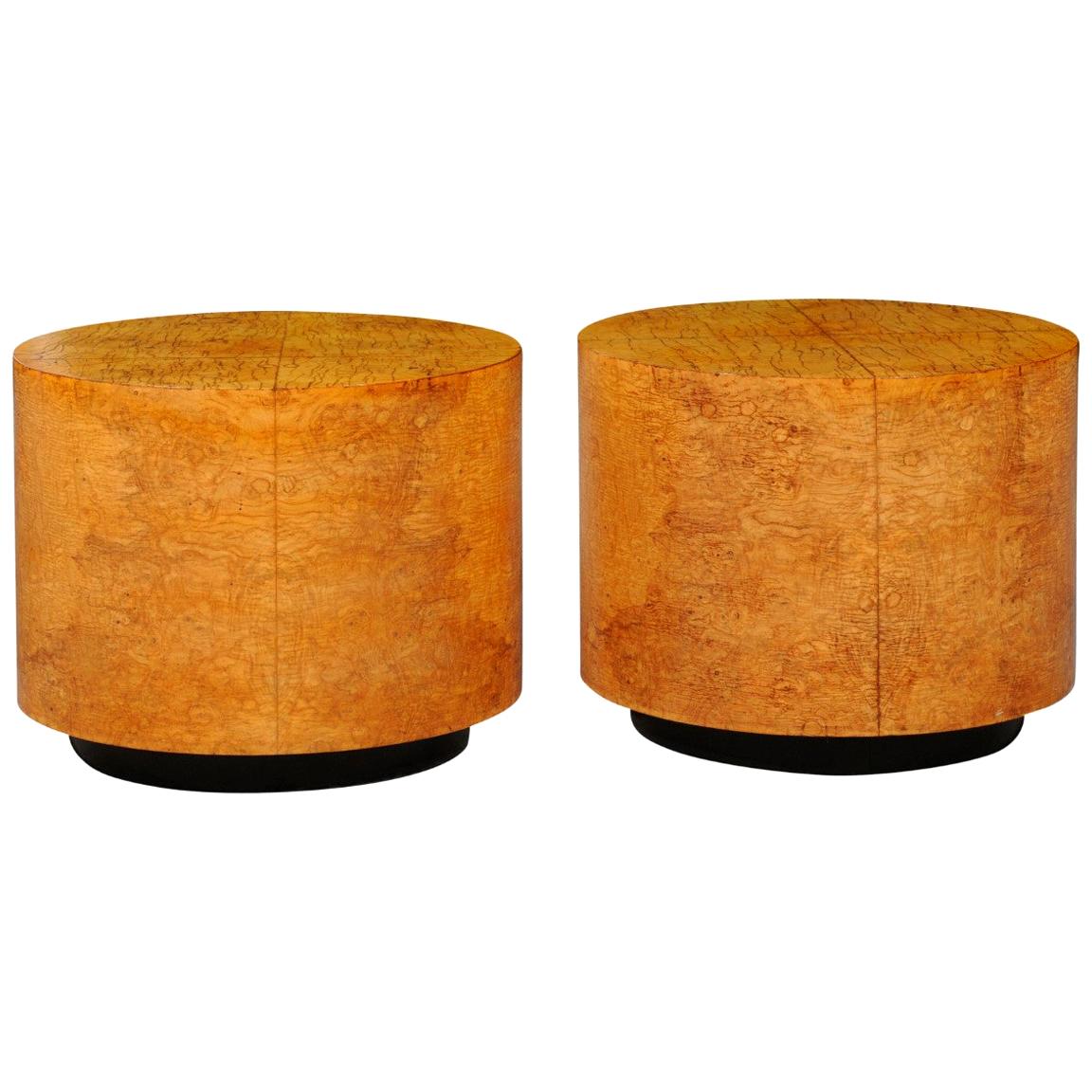 Radiant Restored Pair of Large Scale Olivewood Cylinder Tables, circa 1975