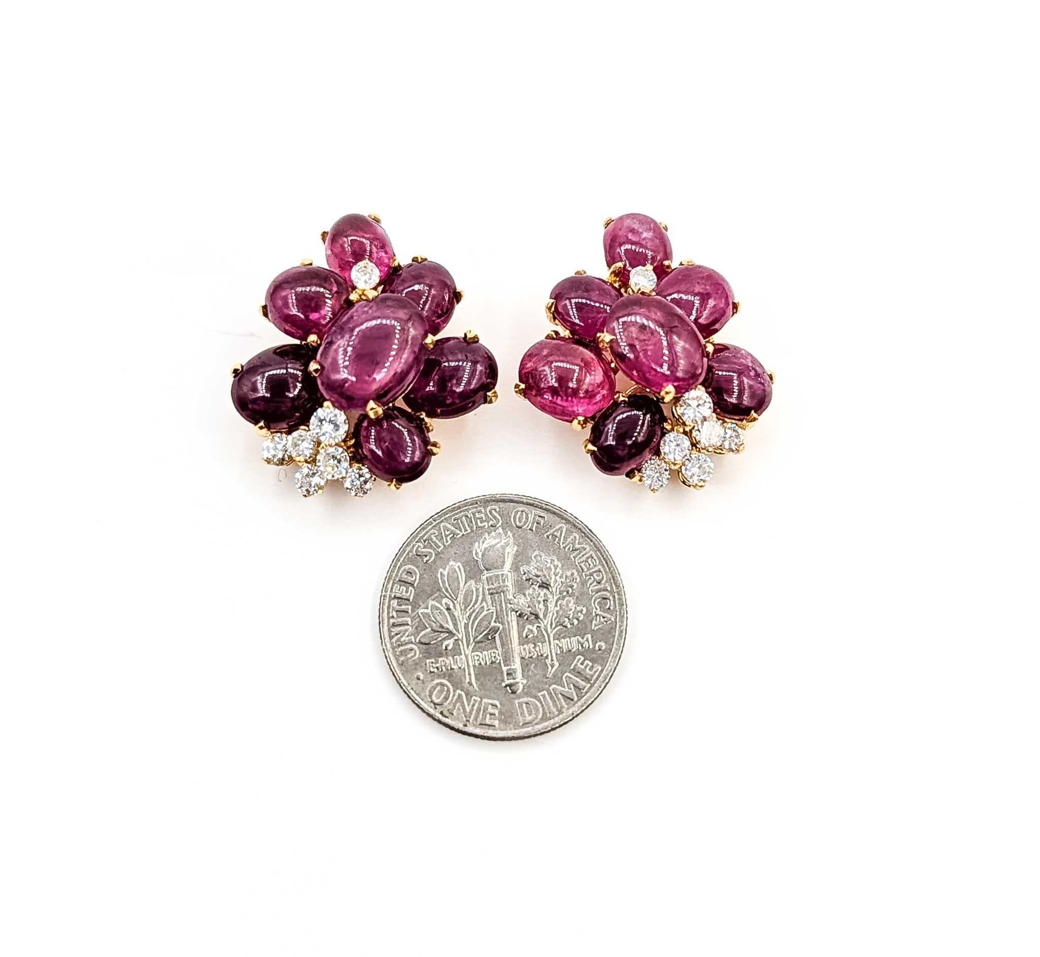 Radiant Ruby and Diamond 18k Yellow Gold Earrings For Sale 4