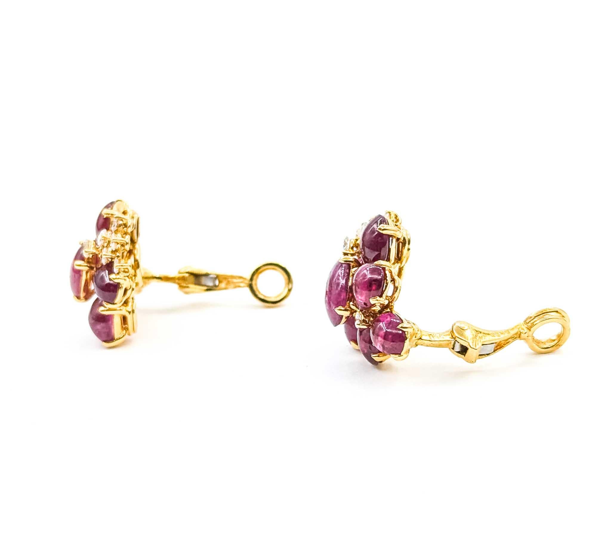 Radiant Ruby and Diamond 18k Yellow Gold Earrings For Sale 1