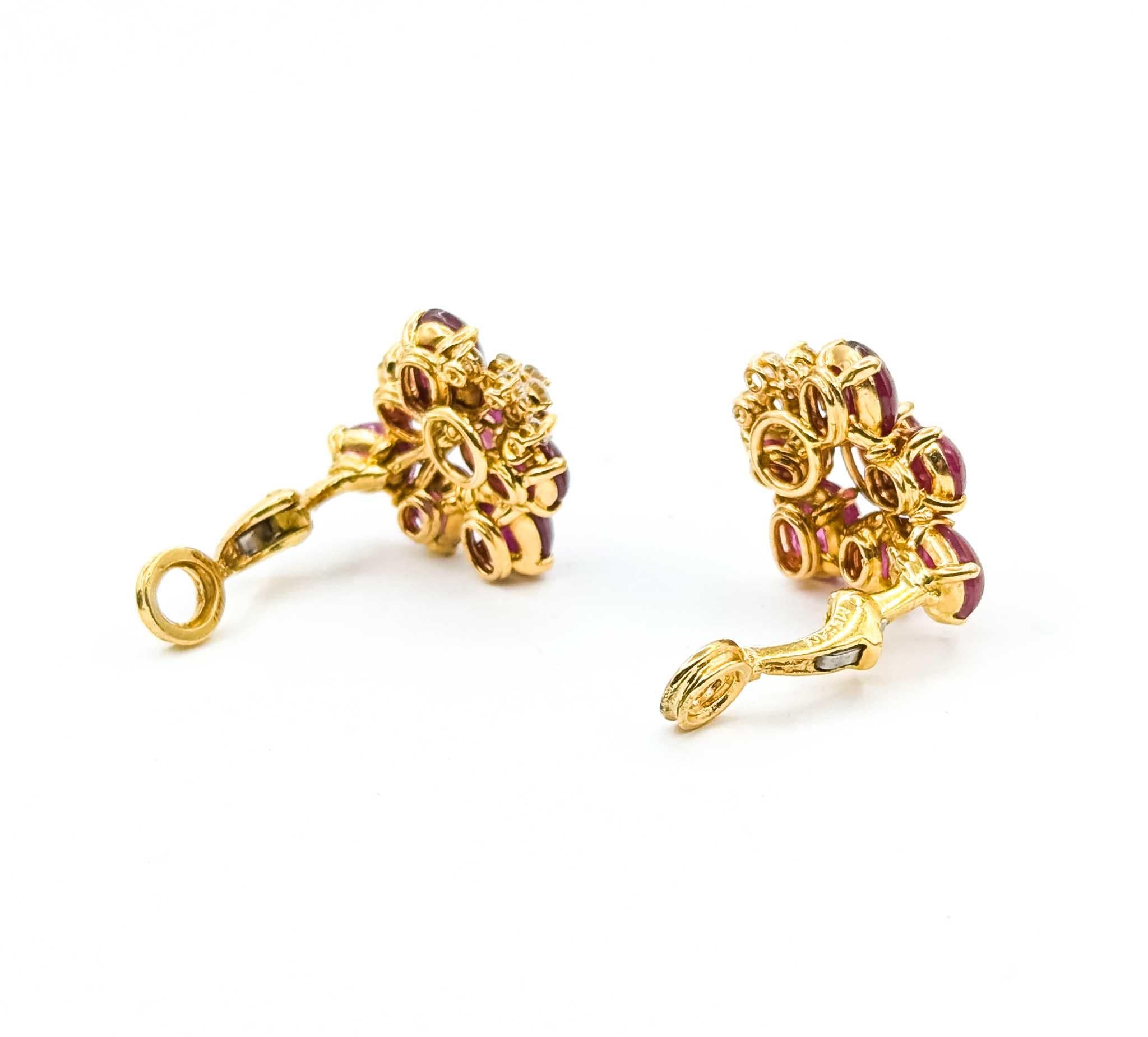 Radiant Ruby and Diamond 18k Yellow Gold Earrings For Sale 2